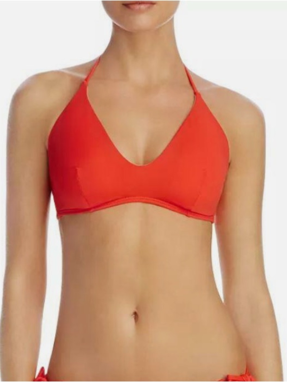 ECHO New York Solid Rouge Red Scoop Bikini Top with Self Tie Neck and Back